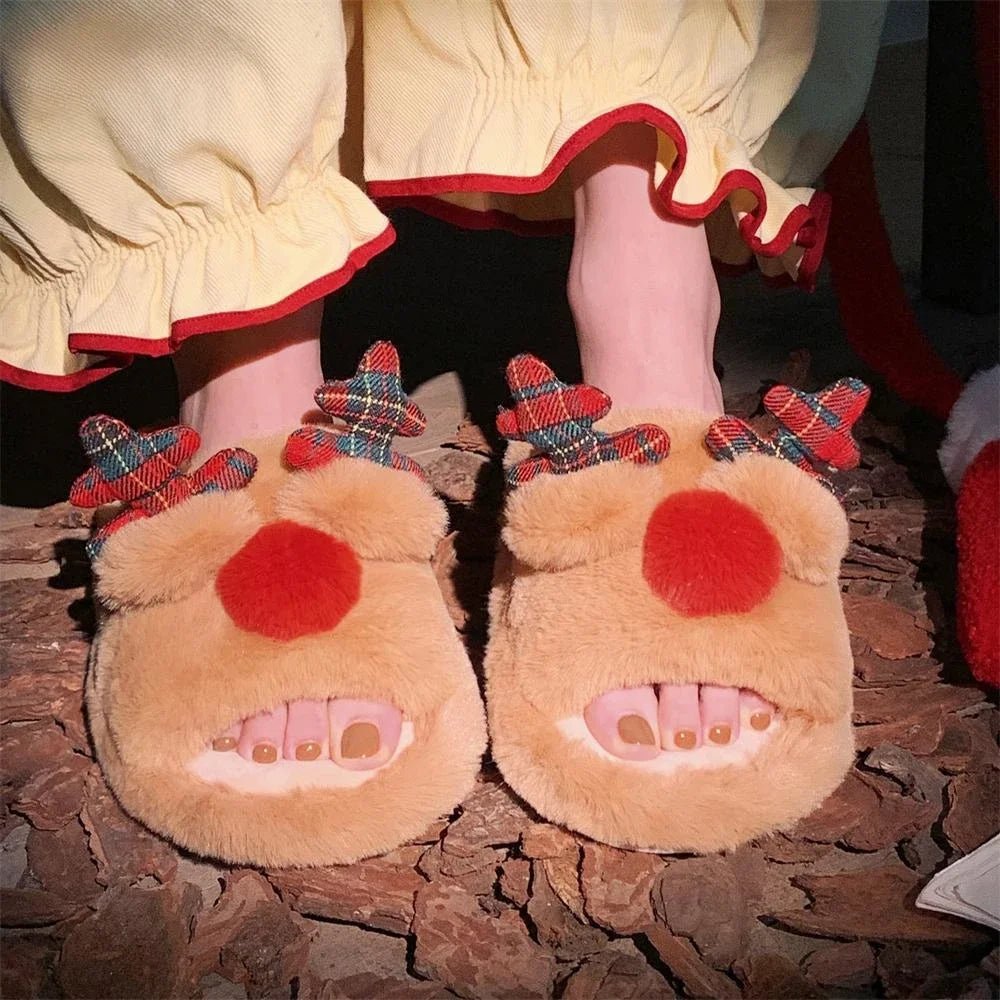 Fur Reindeer Slippers